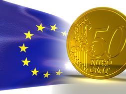 gold coin on the background of the EU flag
