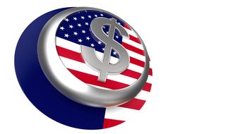 dollar and american flag symbol on button