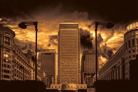 skyscrapers by the river Thames at dusk