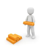 White figure with the orange ingots, at white background, on clipart