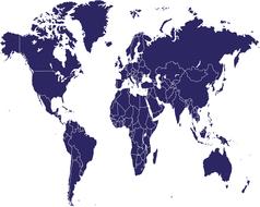 blue world map on white background