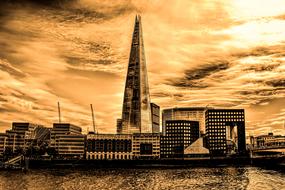 night panorama of modern London, England