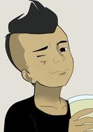 Drawing of a person, drinking from the cup