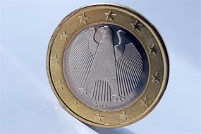 Beautiful, shiny Euro coin with bird and stars