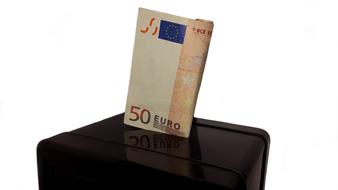 black piggy bank and 50 euros