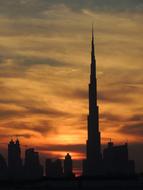 silhouette of tower at dusk in Dubai