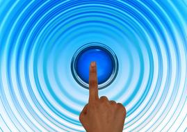 finger near blue button with blue waves