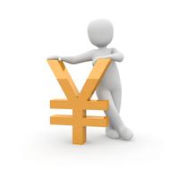 abstract person leaning on yen symbol, currency exchange, render