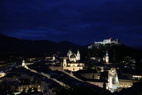 Beautiful MÃ¶nch Habsburg Castle, with the lights, in Austria, at the night