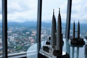 Model of the architecture, and beautiful and colorful cityscape from the windows, under the clouds