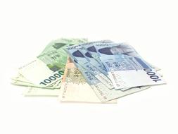 korean currency on white background