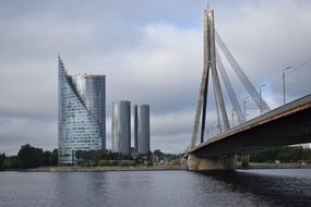 bridge against the backdrop of skyscrapers