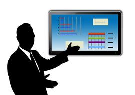 presentation, man pointing to digital board drawing