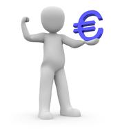 Euro symbol in hand as 3d model