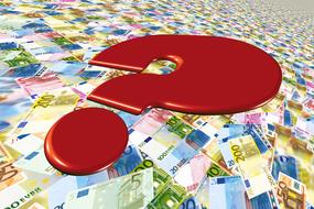 red question mark over banknotes