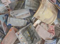 variety of euro banknotes close up