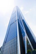 futuristic blue Skyscraper, low angle view