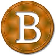 Colorful, round Bitcoin sign, on clipart