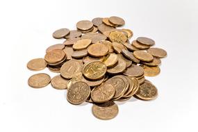 gold coins on white background