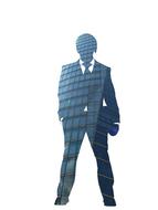 Silhouette of the man in suit, in light, at white background, clipart