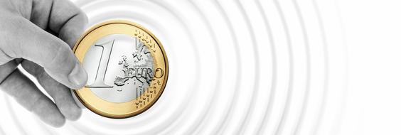Beautiful, gold and silver Euro cent in the hand, at background with the waves, in black and white colors, clipart