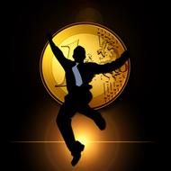 silhouette of a man on the background of euro coins