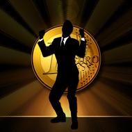 Silhouette of the businessman, near the shiny "1" Euro cent coin, clipart