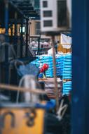 worker at pile of Building materials