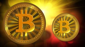 bitcoin coins on colored background