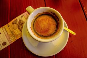 Coffee Hot Cup on a wooden table in a cafe