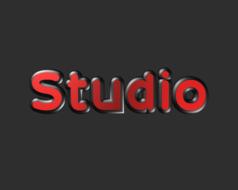 Shiny, 3d, red "Studio" sign, at black background, clipart