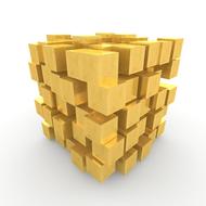 Model of the cube, made of the gold bars, with the shadow, clipart