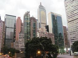 Beautiful cityscape of Hong Kong with colorful skyscrapers in the downtown