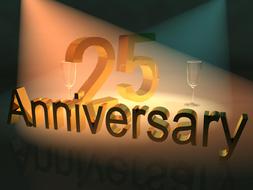 Colorful, 3d sign of the "25 Anniversary" and glasses, clipart