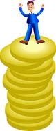 businessman on stack of coins as conceptual design