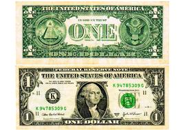 two sides of dollar on white background