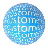 blue ball with the inscription customer on a white background
