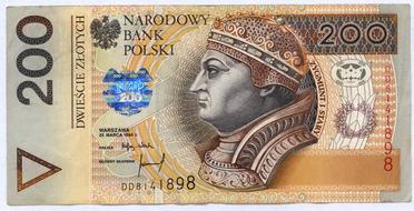Colorful and beautiful banknote of Poland, with the profile portrait