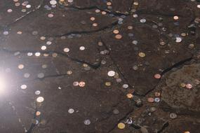 photo of coins at the bottom of the fountain