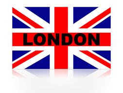 Beautiful flag of England with black "London" sign