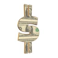 Colorful dollar sign with banknotes with portraits, at white background, on clipart