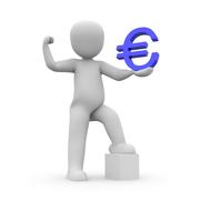 3d man with euro symbol in hand