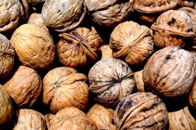 unpeeled Walnuts close up, background