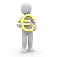 White figure with the gold Euro sign, at white background, on clipart