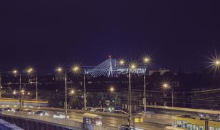 street lights on bridge in City at night