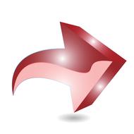 3d, red, shiny arrow, pointing right, with shadow, at white background, clipart