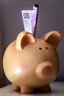 banknote in a ceramic piggy bank
