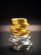 gold and silver coins close up