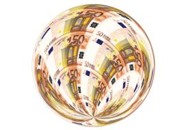 ball of euro banknotes on a white background