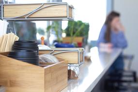 coffee table inside the office in blurred background